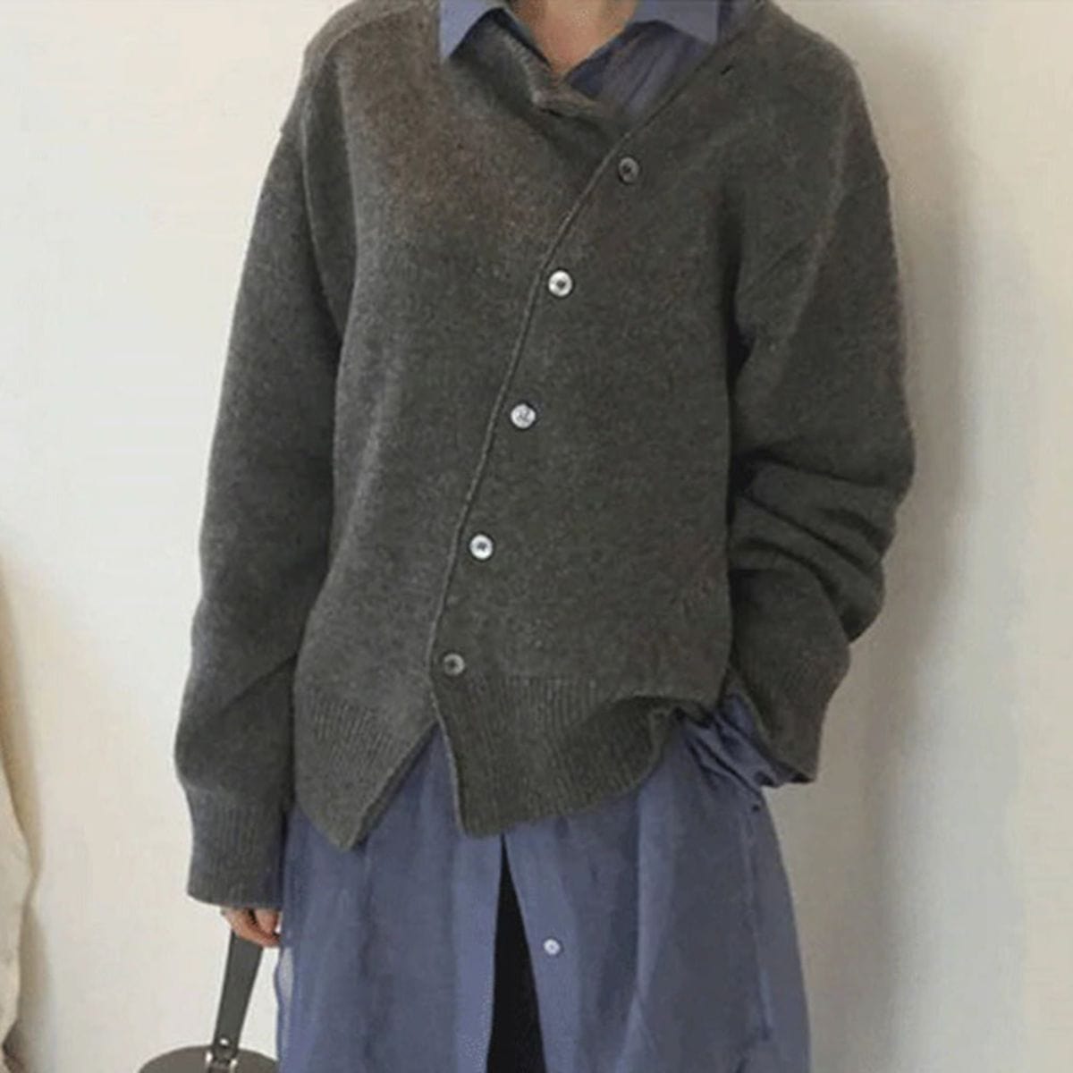 Women's Asymmetric Wrap Cardigan Stand Collar Stylish Layered Casual