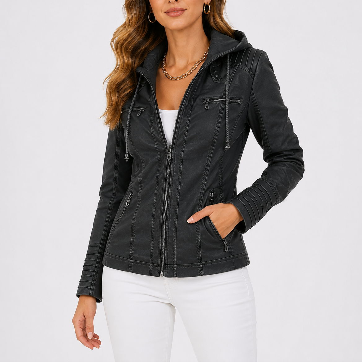 Women's Hooded Jacket Zip Pockets Casual Stylish Everyday Layering