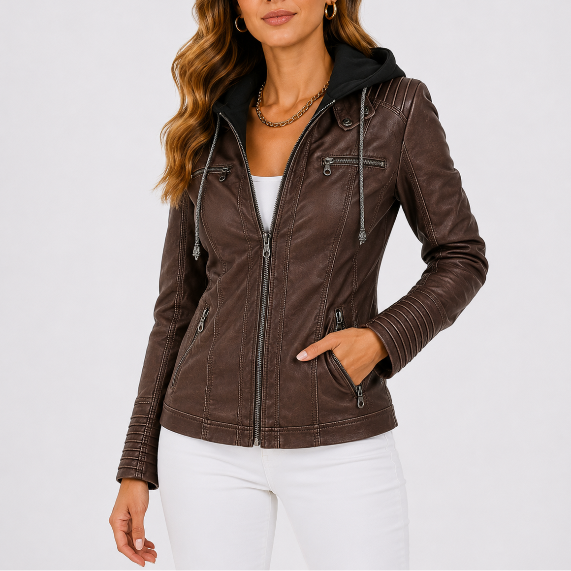 Women's Hooded Jacket Zip Pockets Casual Stylish Everyday Layering