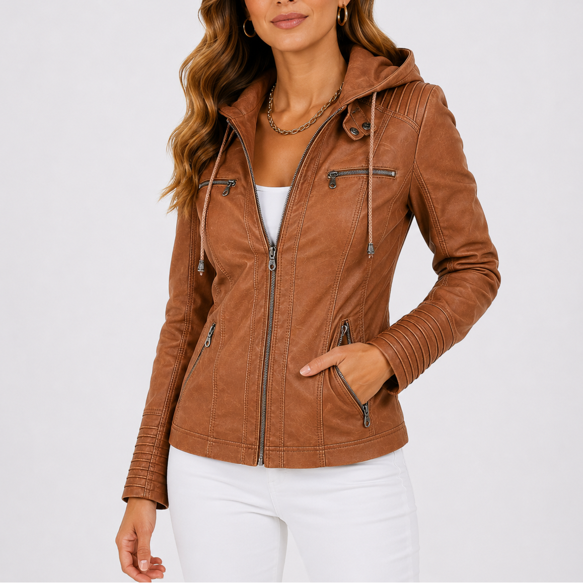 Women's Hooded Jacket Zip Pockets Casual Stylish Everyday Layering