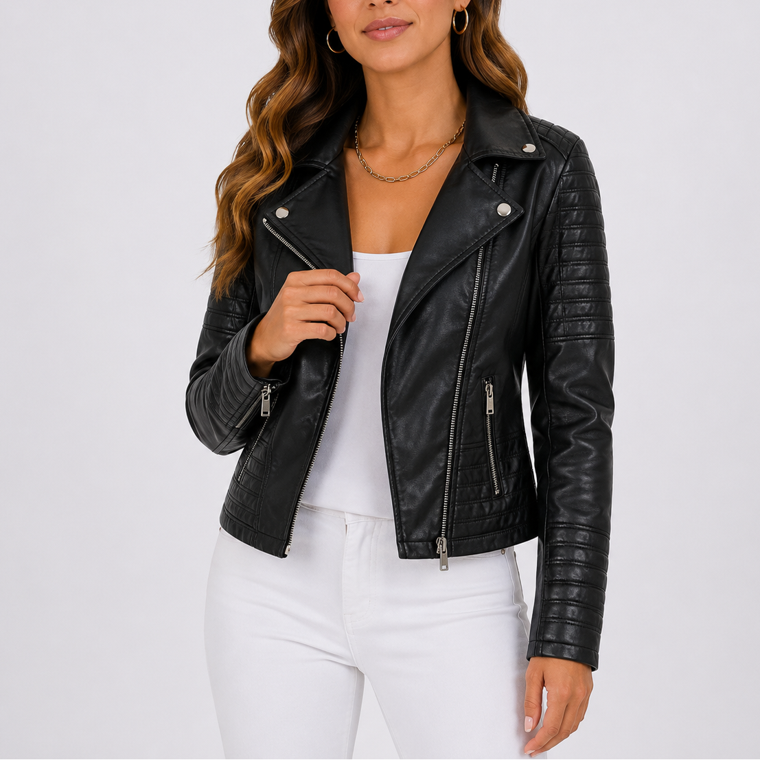 Women's Biker Jacket Asymmetrical Zip Collar Long Sleeve Casual Everyday