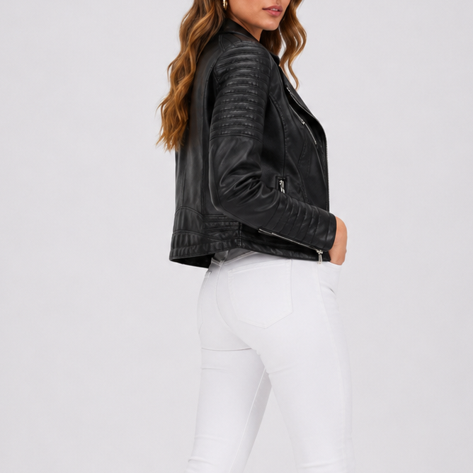 Women's Biker Jacket Asymmetrical Zip Collar Long Sleeve Casual Everyday