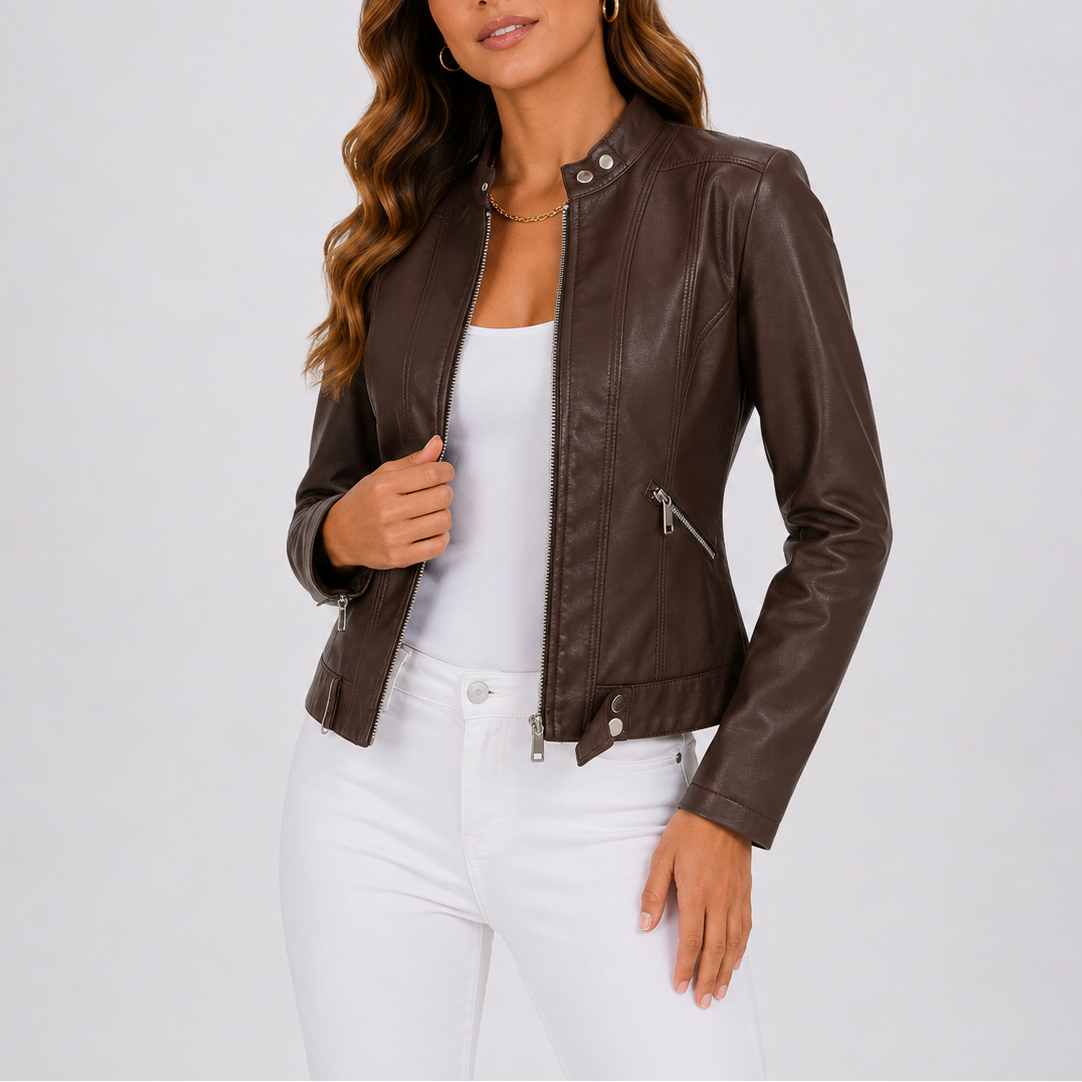 Women's Classic Biker Jacket Zip Pockets Asymmetrical Closure Edgy Everyday