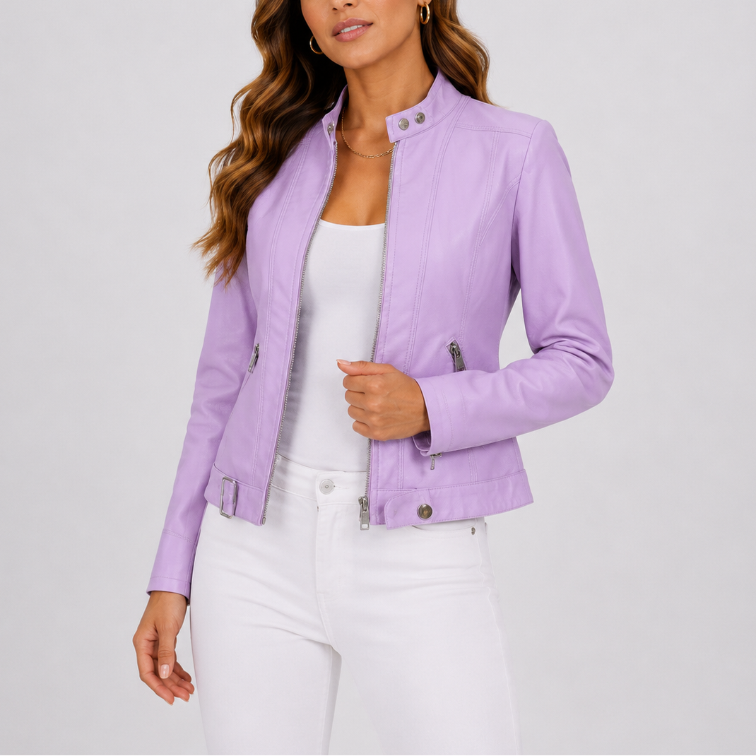 Women's Classic Biker Jacket Zip Pockets Asymmetrical Closure Edgy Everyday