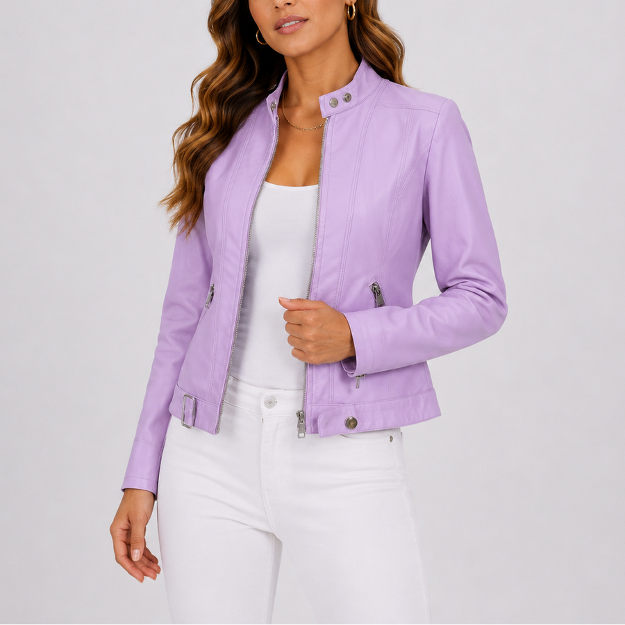 Women's Classic Biker Jacket Zip Pockets Asymmetrical Closure Edgy Everyday
