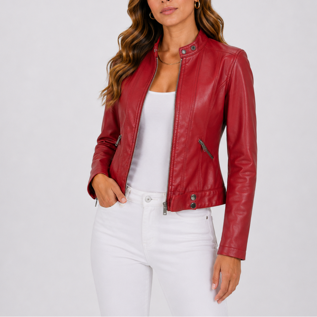 Women's Classic Biker Jacket Zip Pockets Asymmetrical Closure Edgy Everyday