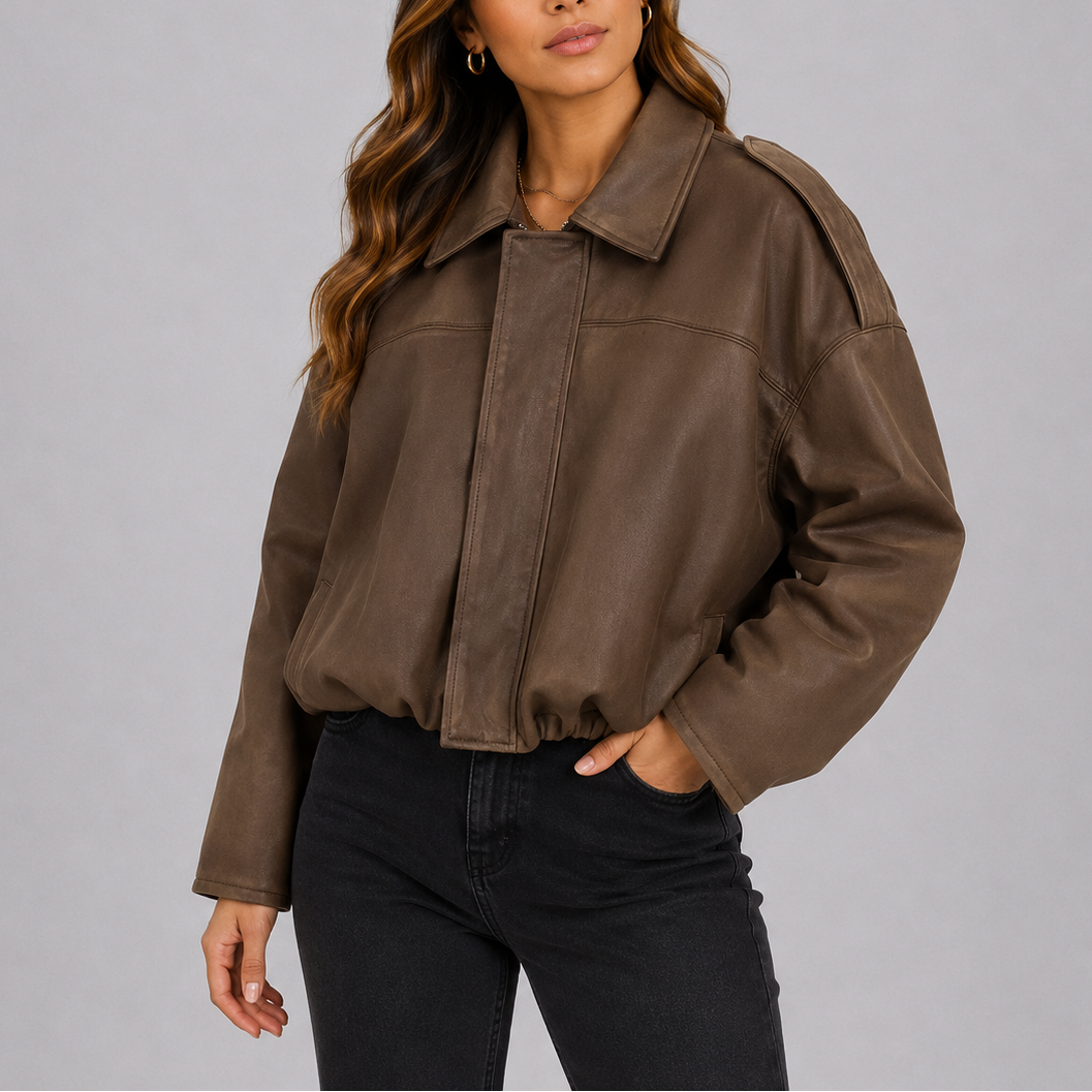 Women's Oversized Bomber Jacket Relaxed Fit Suede Style Casual Outerwear