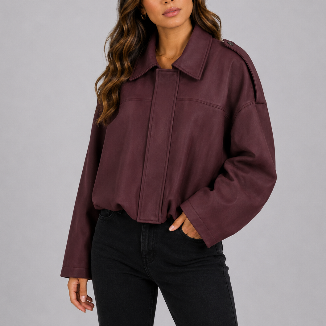 Women's Oversized Bomber Jacket Relaxed Fit Suede Style Casual Outerwear