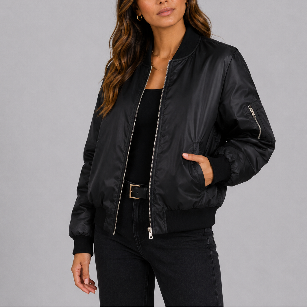 Women's Casual Bomber Jacket Zip-Up Relaxed Fit Lightweight Everyday