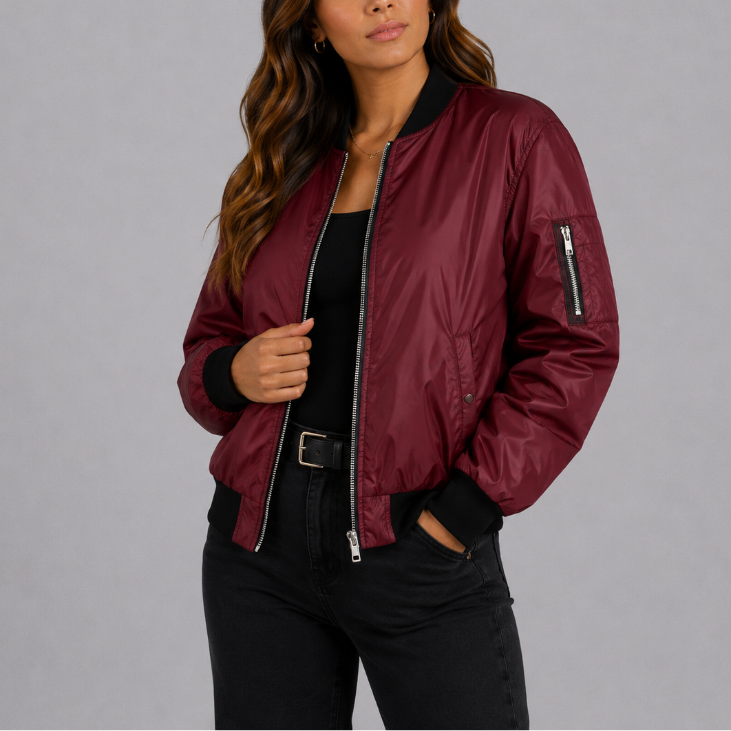 Women's Casual Bomber Jacket Zip-Up Relaxed Fit Lightweight Everyday