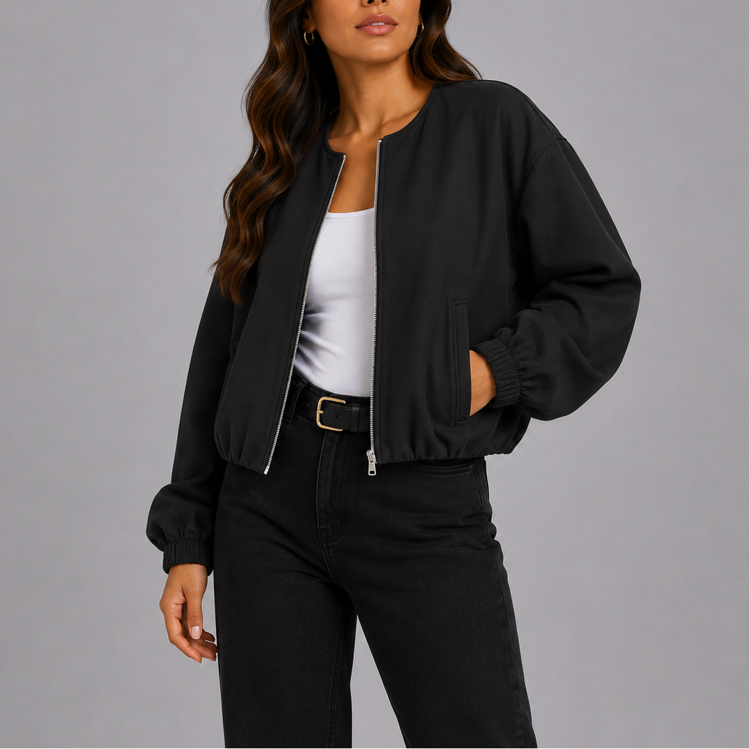 Women's Bomber Jacket Zip-Up Casual Fit Relaxed Style Everyday Wear