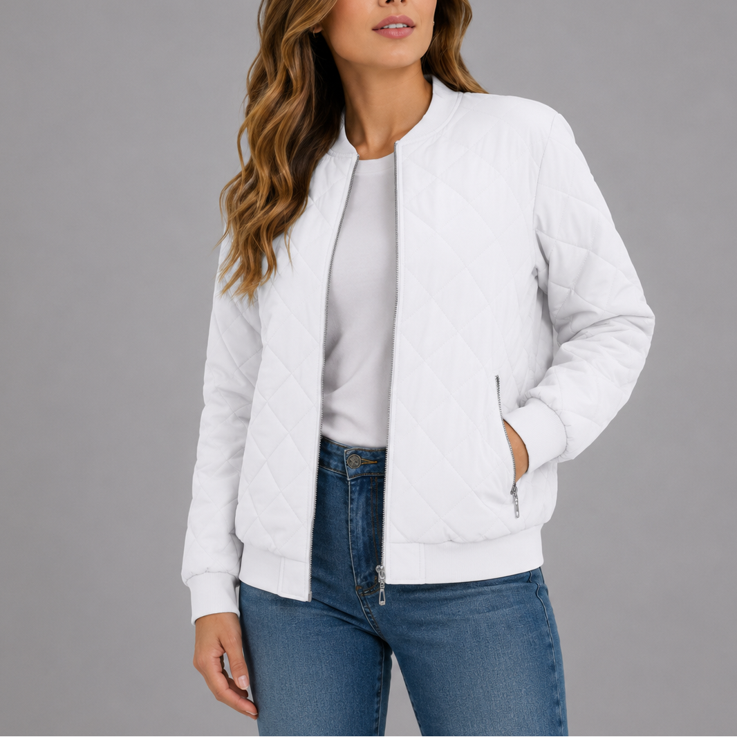 Women's Quilted Bomber Jacket Classic Fit Zipper Closure with Pockets Casual Everyday
