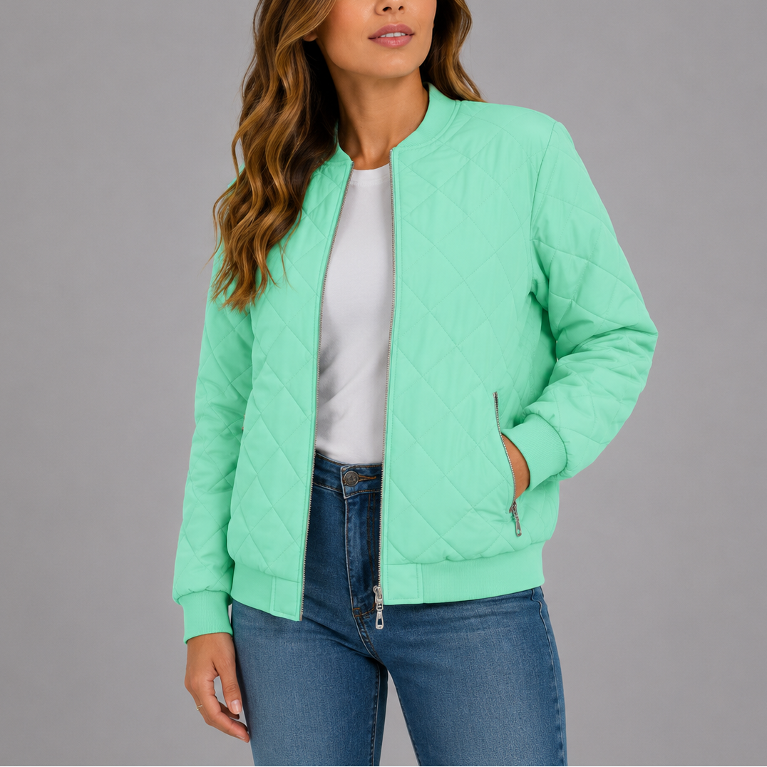 Women's Quilted Bomber Jacket Classic Fit Zipper Closure with Pockets Casual Everyday