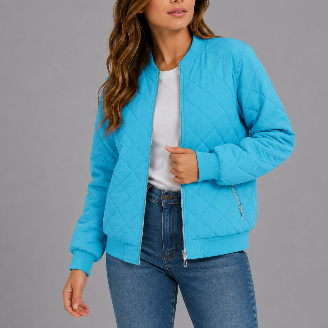 Women's Quilted Bomber Jacket Classic Fit Zipper Closure with Pockets Casual Everyday