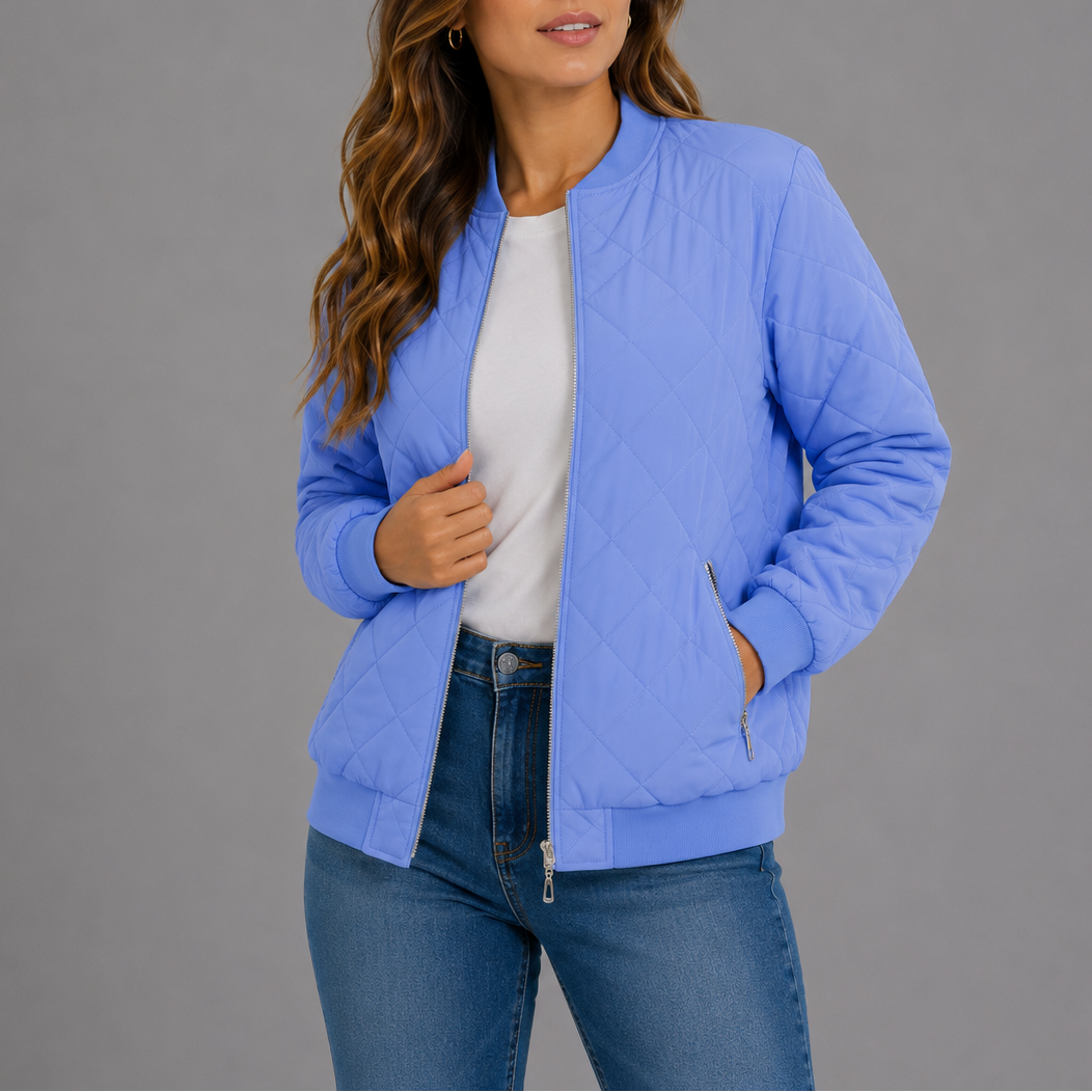 Women's Quilted Bomber Jacket Classic Fit Zipper Closure with Pockets Casual Everyday