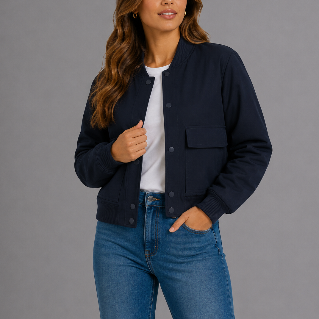 Women's Casual Bomber Jacket Lightweight Relaxed Fit Zip-Up Everyday Style