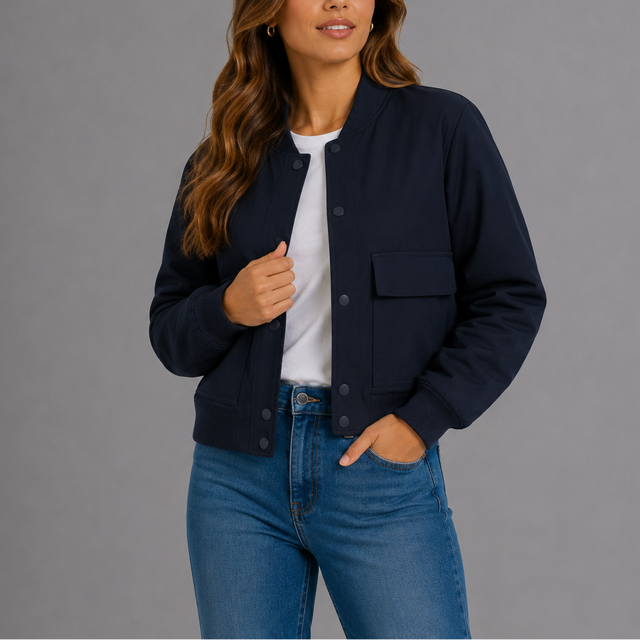 Women's Casual Bomber Jacket Lightweight Relaxed Fit Zip-Up Everyday Style