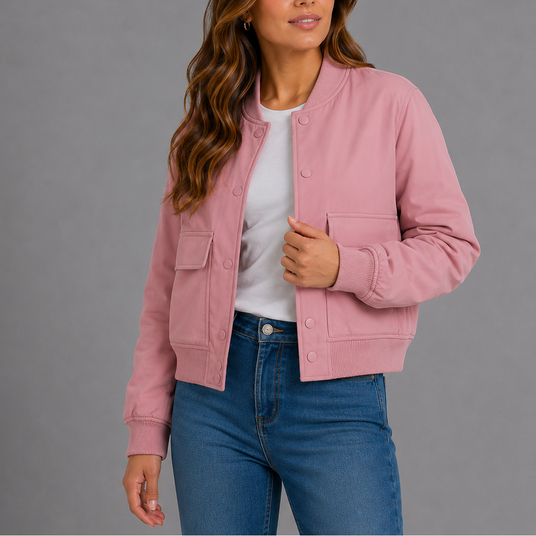 Women's Casual Bomber Jacket Lightweight Relaxed Fit Zip-Up Everyday Style