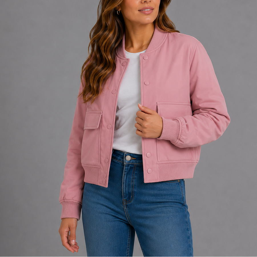 Women's Casual Bomber Jacket Lightweight Relaxed Fit Zip-Up Everyday Style