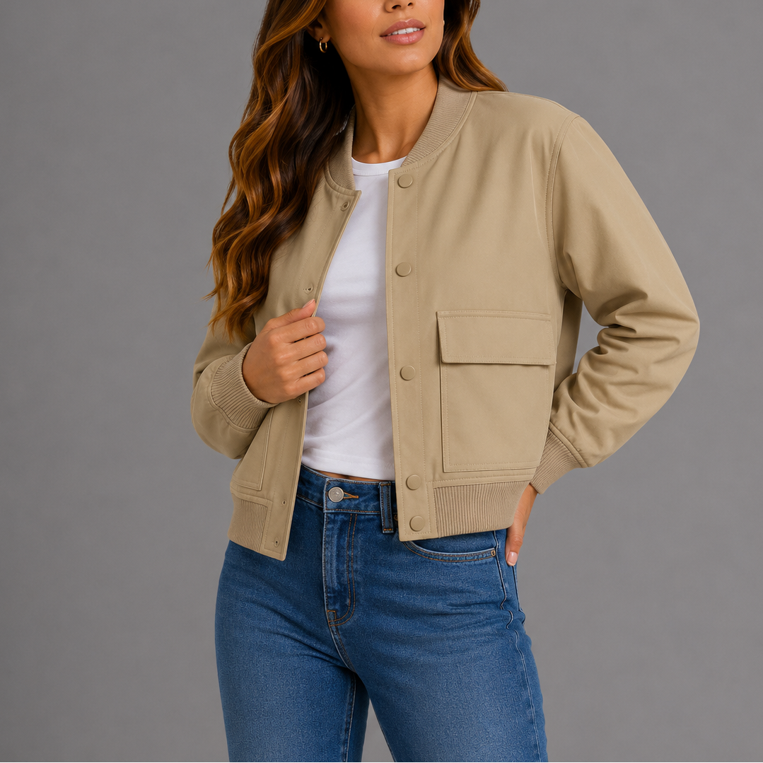 Women's Casual Bomber Jacket Lightweight Relaxed Fit Zip-Up Everyday Style