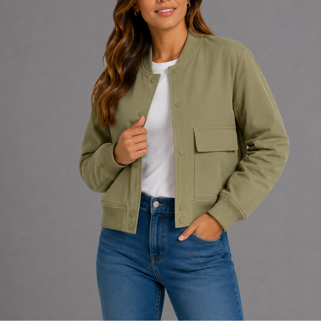 Women's Casual Bomber Jacket Lightweight Relaxed Fit Zip-Up Everyday Style