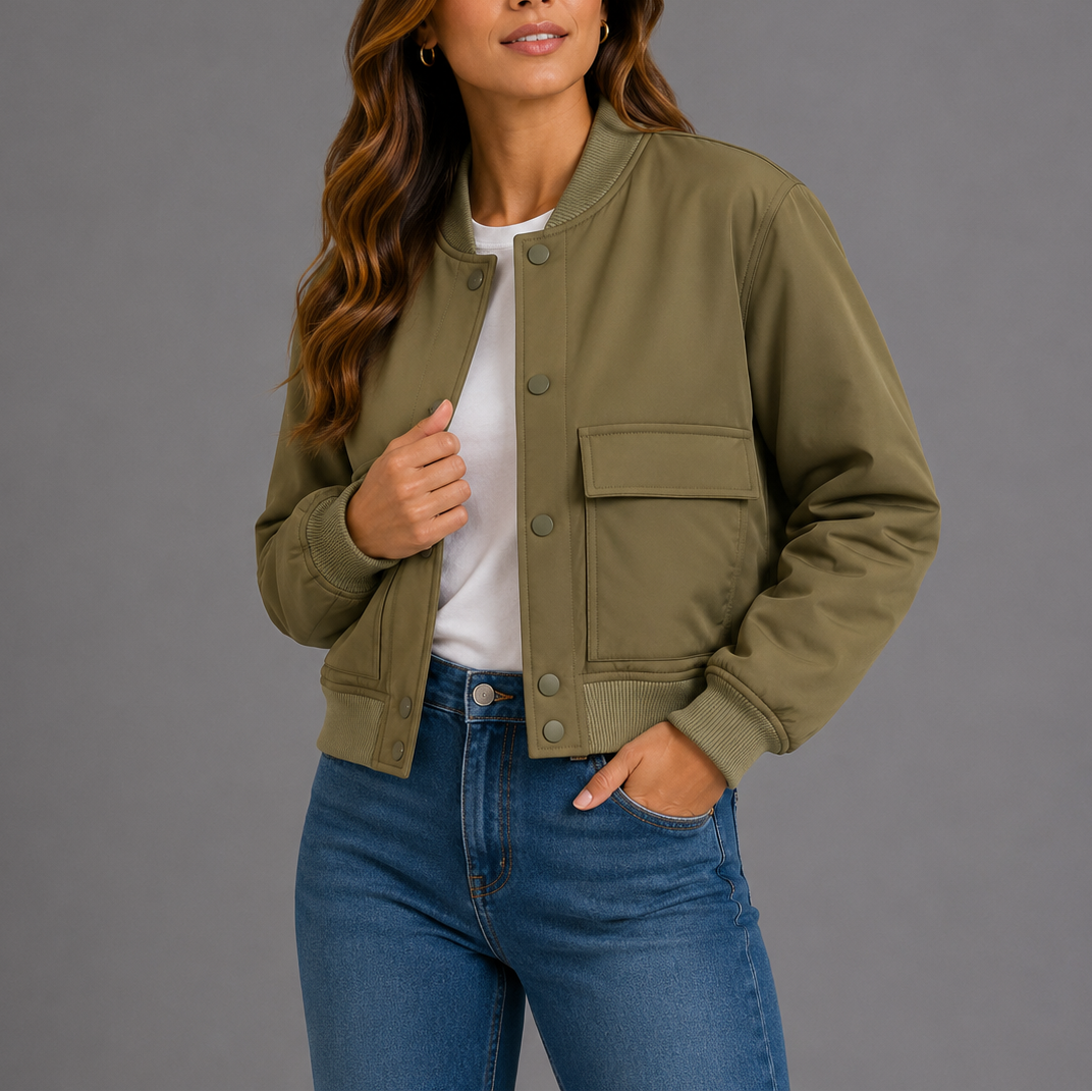 Women's Casual Bomber Jacket Lightweight Relaxed Fit Zip-Up Everyday Style