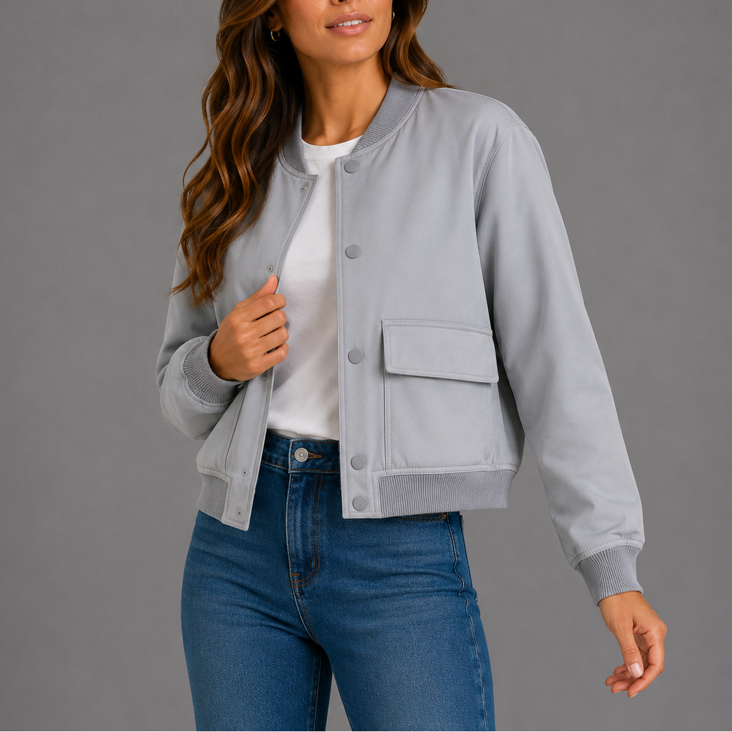 Women's Casual Bomber Jacket Lightweight Relaxed Fit Zip-Up Everyday Style