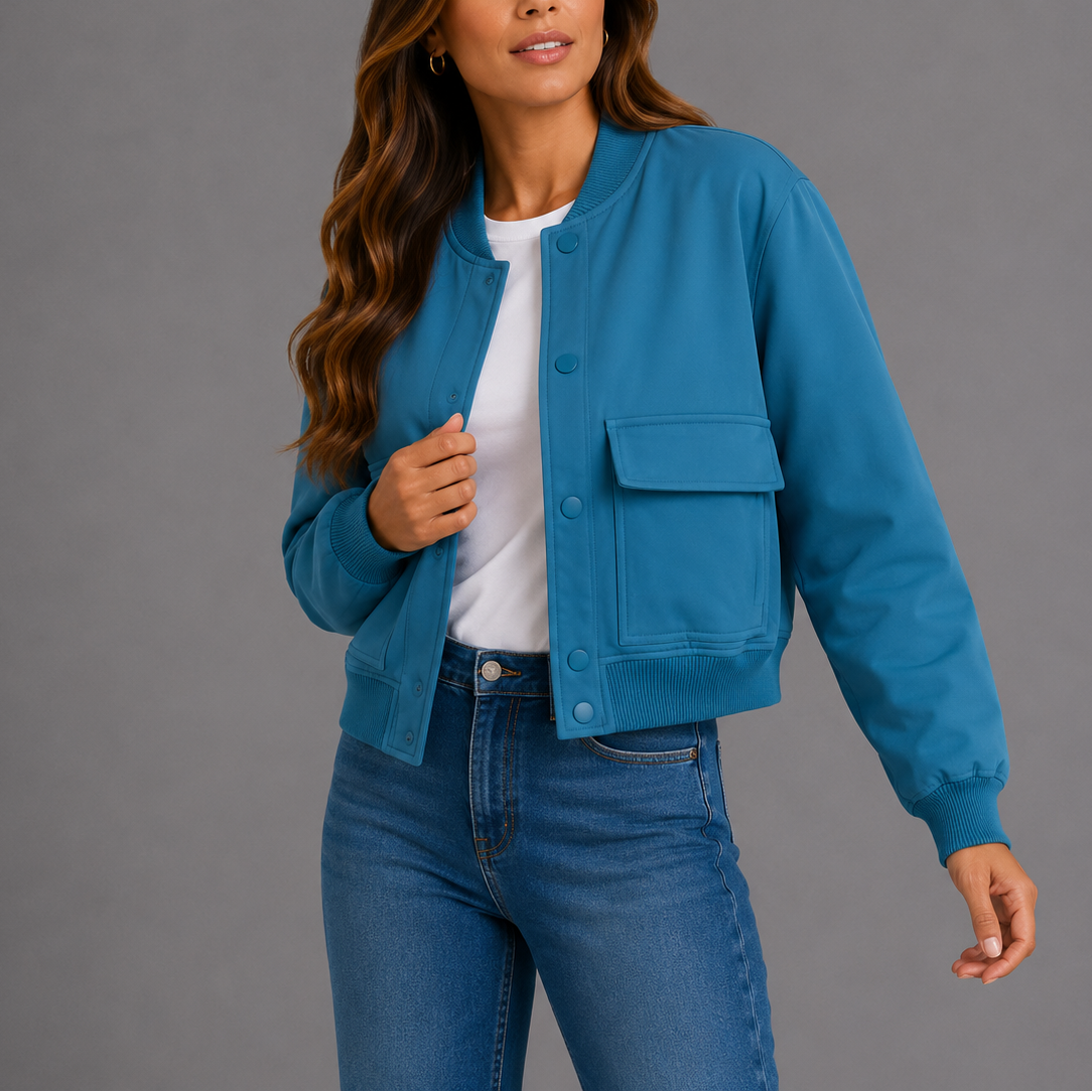 Women's Casual Bomber Jacket Lightweight Relaxed Fit Zip-Up Everyday Style