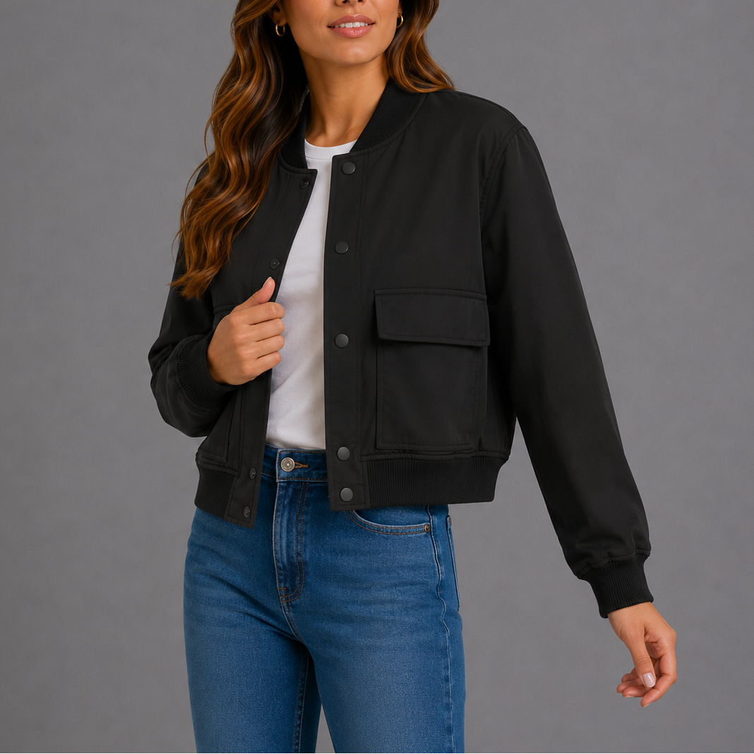 Women's Casual Bomber Jacket Lightweight Relaxed Fit Zip-Up Everyday Style