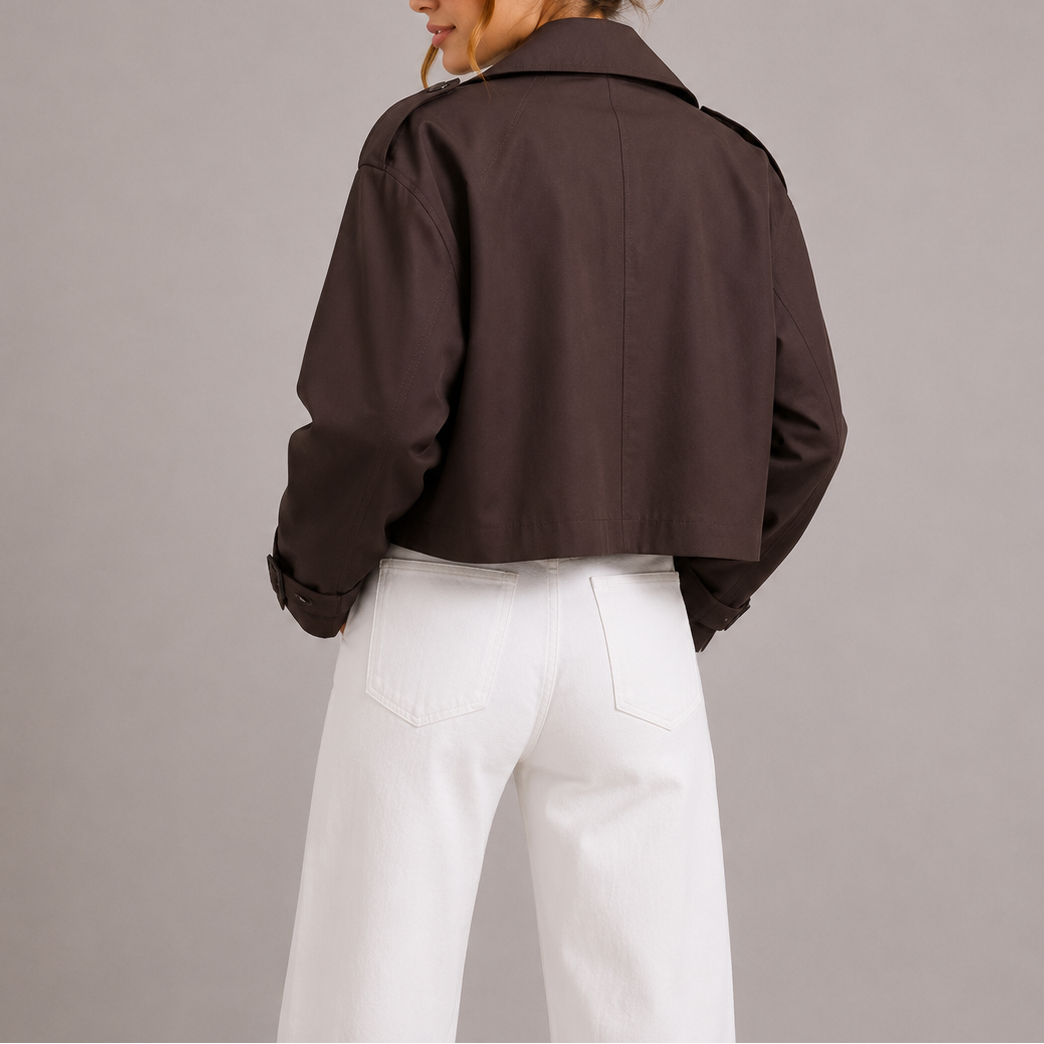 Women's Cropped Trench Coat Jacket Stylish Fitted Design Double-Breasted Classic Layering