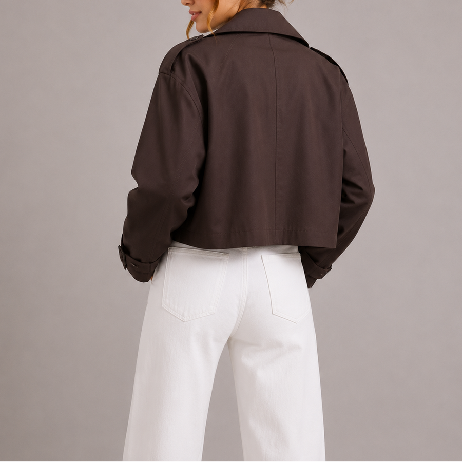 Women's Cropped Trench Coat Jacket Stylish Fitted Design Double-Breasted Classic Layering