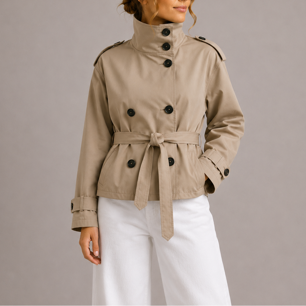 Women's Cropped Trench Coat Jacket Belted Double-Breasted Stylish Layering