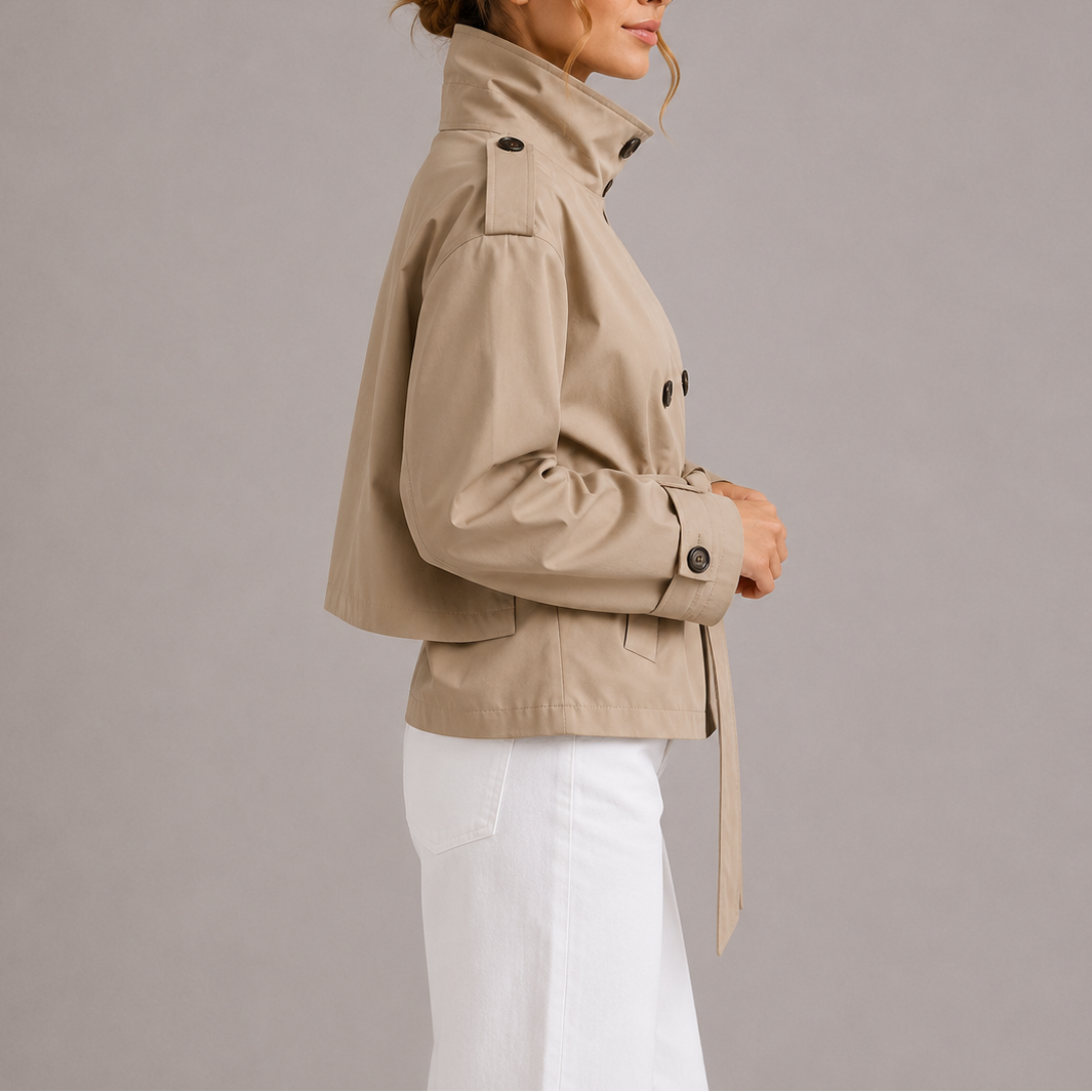 Women's Cropped Trench Coat Jacket Belted Double-Breasted Stylish Layering