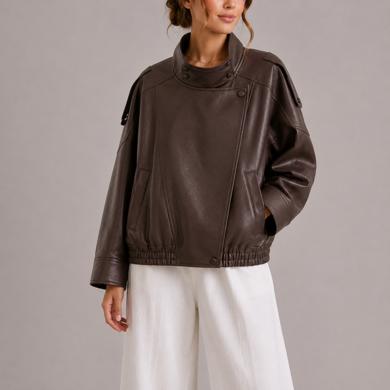 Women's Stylish High Collar Bomber Jacket Trendy Casual Everyday Outerwear