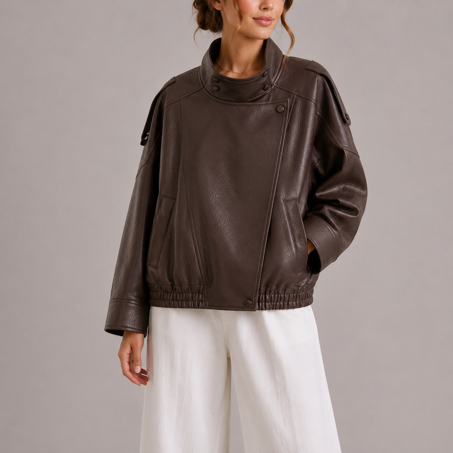 Women's Stylish High Collar Bomber Jacket Trendy Casual Everyday Outerwear