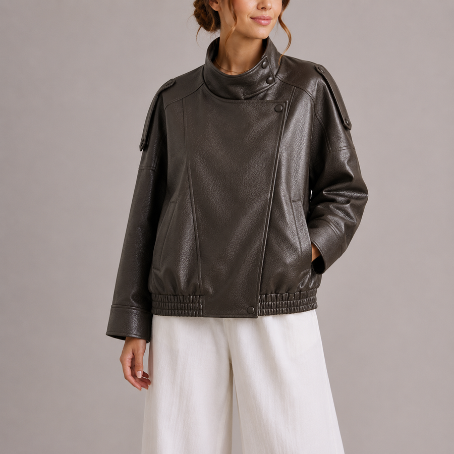 Women's Stylish High Collar Bomber Jacket Trendy Casual Everyday Outerwear
