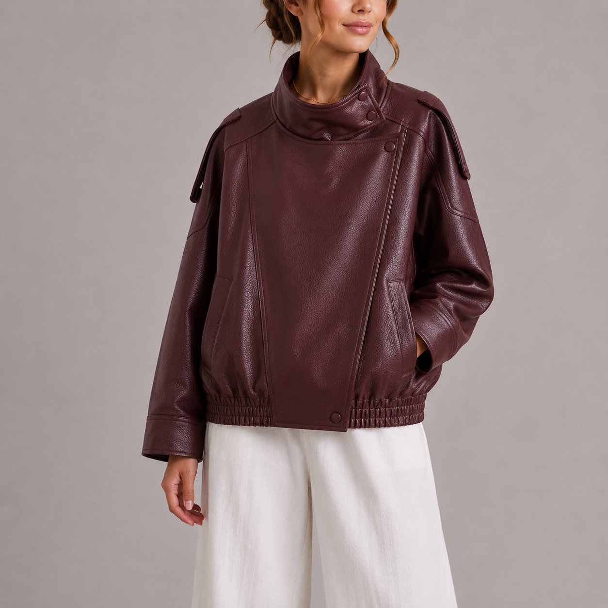 Women's Stylish High Collar Bomber Jacket Trendy Casual Everyday Outerwear