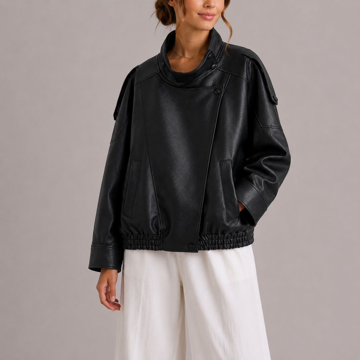 Women's Stylish High Collar Bomber Jacket Trendy Casual Everyday Outerwear