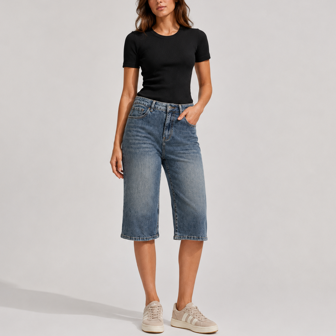 Women's High-Waisted Bermuda Shorts Knee-Length Straight Leg Casual Everyday