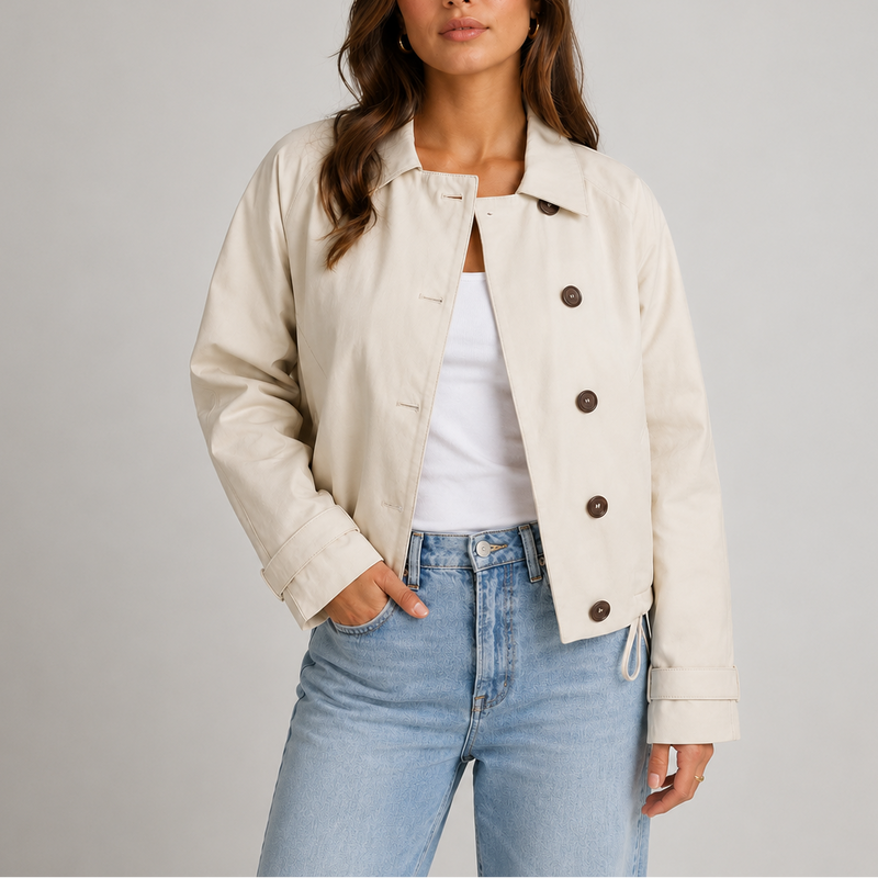 Women's Cropped Jacket Button Front Classic Collar Stylish Casual Layering