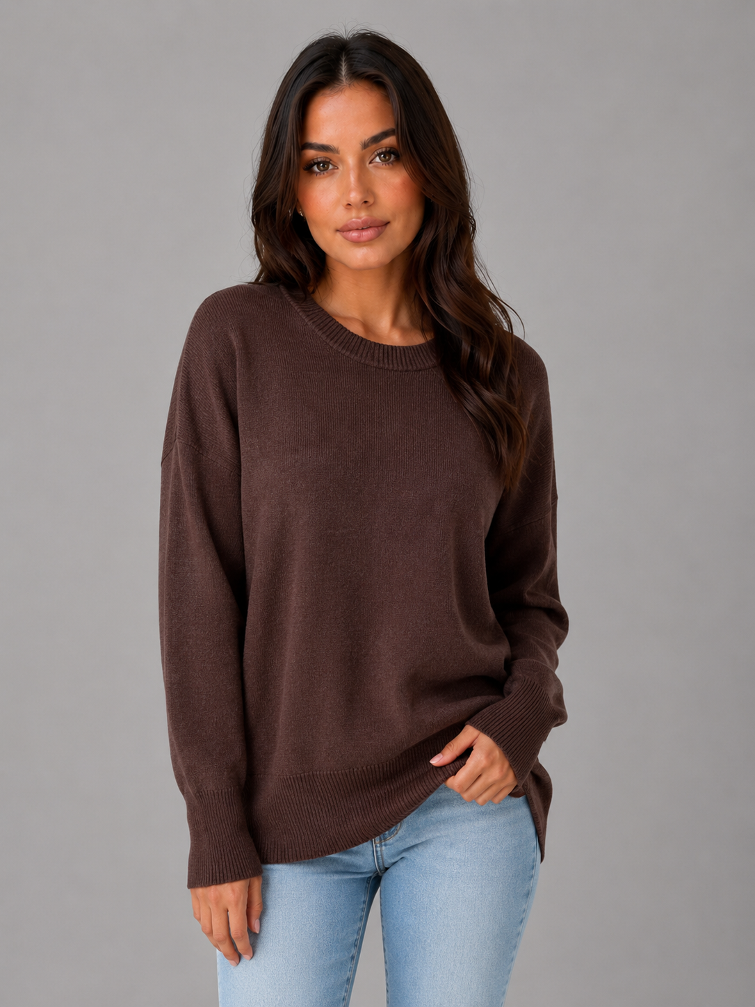 Women's Oversized Knit Sweater Long Sleeve Crew Neck Casual Everyday Wear
