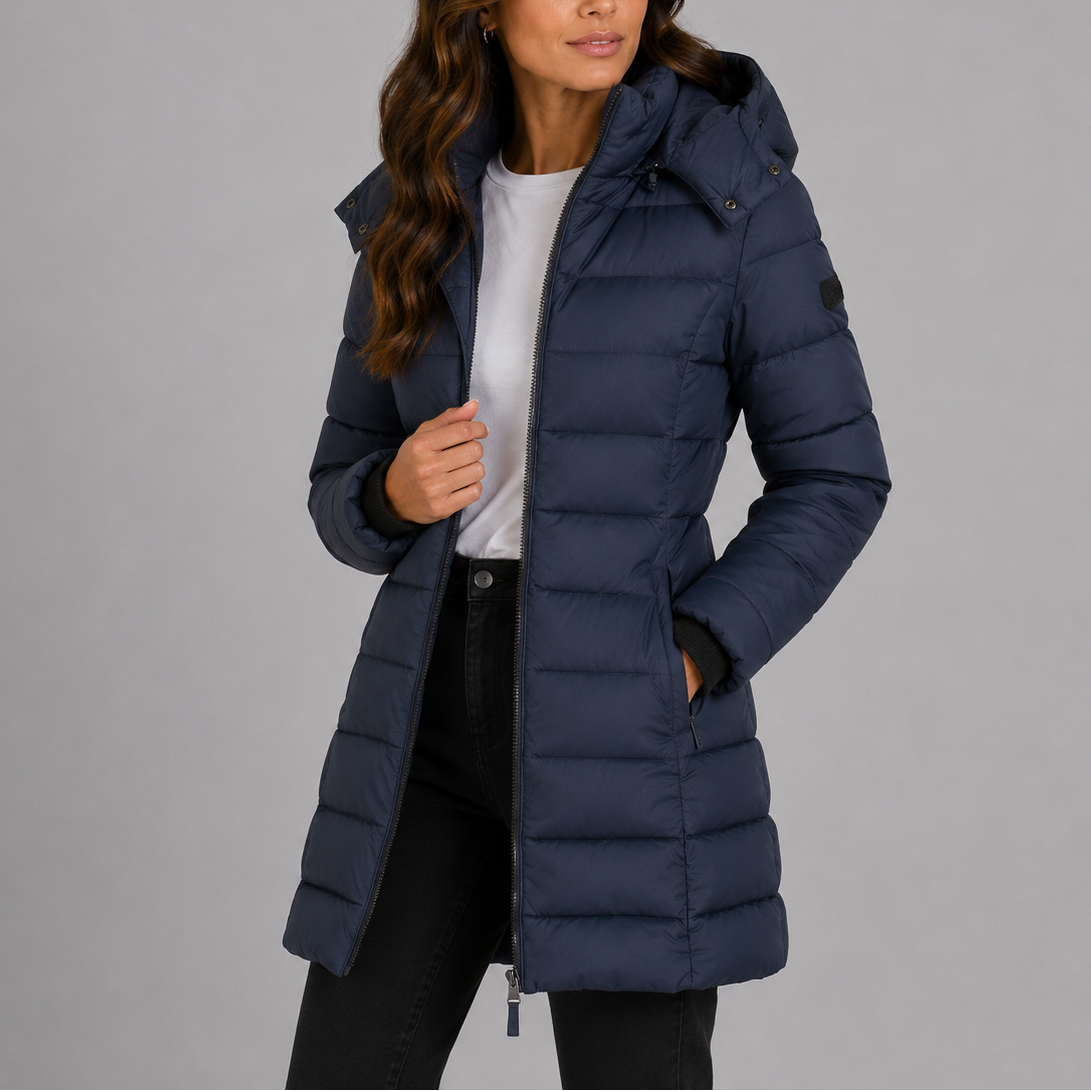 Women's Insulated Hooded Puffer Jacket Long Sleeve Zippered Casual Winter