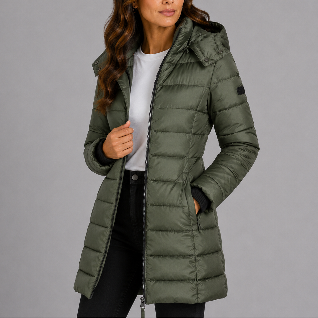 Women's Insulated Hooded Puffer Jacket Long Sleeve Zippered Casual Winter
