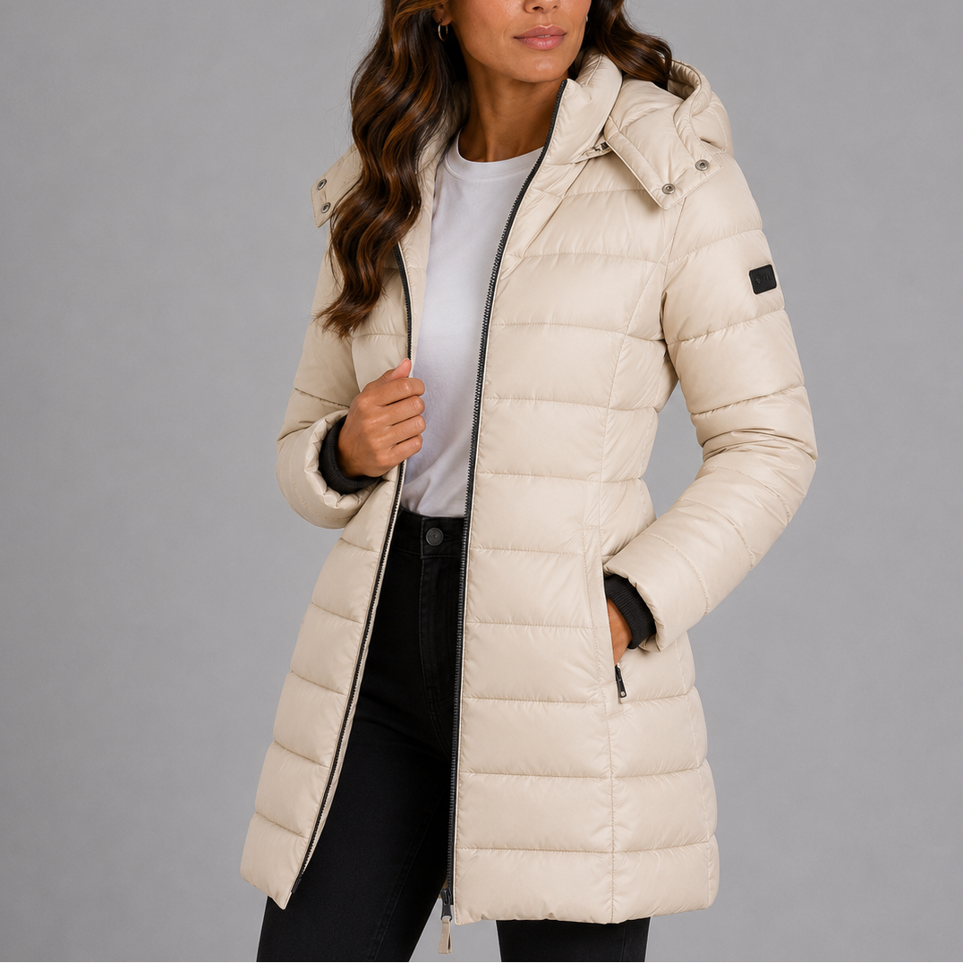 Women's Insulated Hooded Puffer Jacket Long Sleeve Zippered Casual Winter