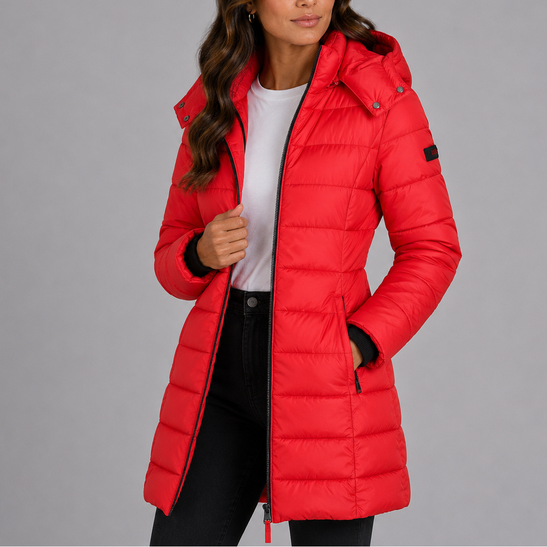 Women's Insulated Hooded Puffer Jacket Long Sleeve Zippered Casual Winter