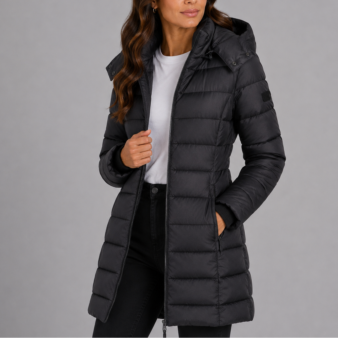 Women's Insulated Hooded Puffer Jacket Long Sleeve Zippered Casual Winter