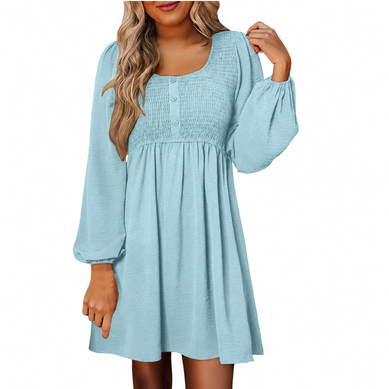Women's Smocked Empire Waist Mini Dress Outfit for Summer Holidays Weddings Parties and Everyday Wear