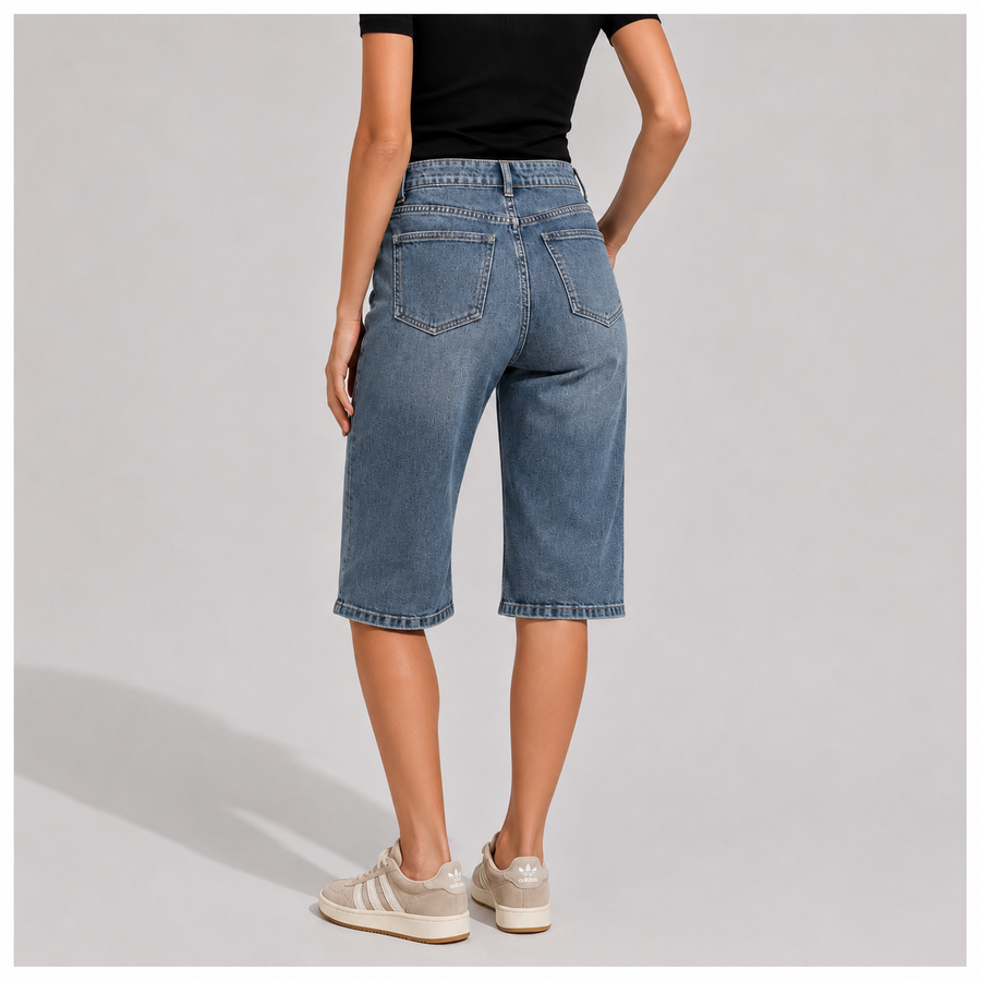 Women's High-Waisted Bermuda Shorts Knee-Length Straight Leg Casual Everyday