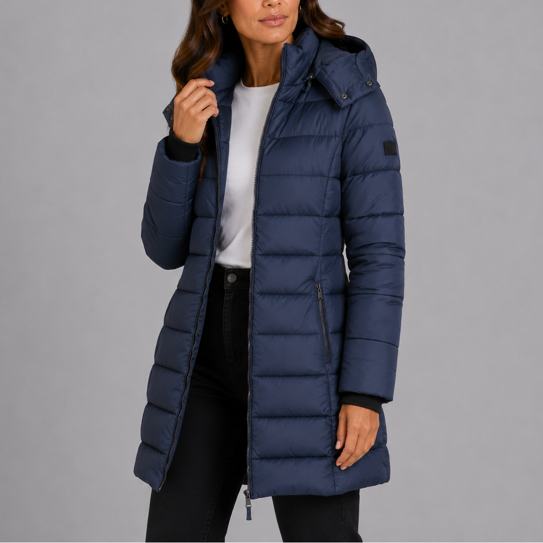 Women's Insulated Hooded Puffer Jacket Long Sleeve Zippered Casual Winter
