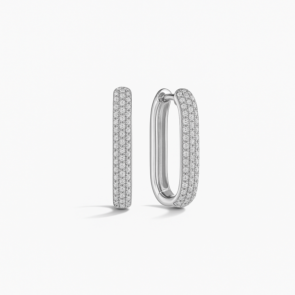 Women's White Gold Pavé Hoops Statement Jewellery Jewelry Gift for Women Weddings Parties Prom and Everyday Wear